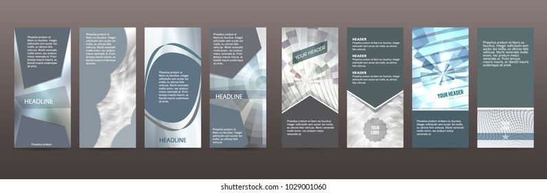 Set Modern metalic grey background of bright glowing perspective. Gorgeous graphic image template. Abstract vector Illustration eps 10 for your business brochure colors silver, steel