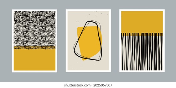 Set of modern minimal abstract aesthetic. template with primitive shapes elements, dots and line for wall decoration, postcard, banner or brochure cover. Vector design.