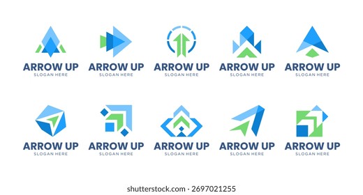 Conjunto de logotipo de flecha minimalista moderno. forma de flecha geométrica con estilo de superposición abstracta. Utilizable para el logotipo comercial y financiero. Elemento de Plantilla de diseño de logotipo de Vector.