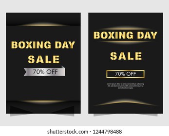 Set of Modern minimal Boxing Day Sale flyer, brochure and posters for web and prints. Vector illustration golden horizon line in black background