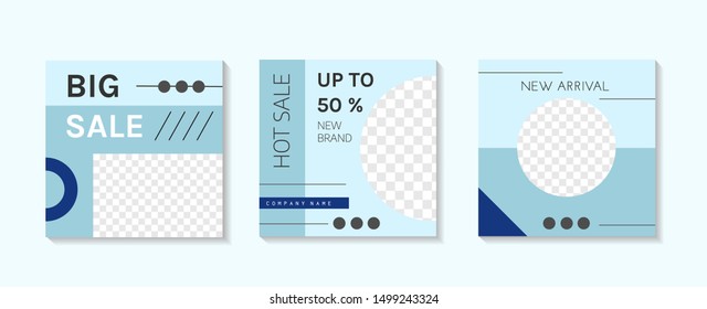Set modern and minimal editable background template with blue color for social media post, stories, story, internet web banner, flyer, poster, brochure, ads, promotion product.