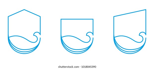 Set modern minimal future logos of a blue whale that swims in ocean water. Vector modern style isolated white background the sea world concept. Branding graphic design.