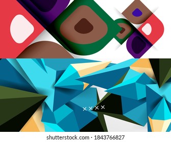 Set of modern minimal geometric abstract backgrounds. Vector illustrations for covers, banners, flyers and posters and other