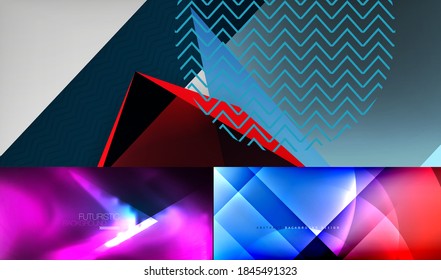 Conjunto de modernos fondos abstractos geométricos mínimos. Ilustraciones vectoriales para portadas, pancartas, volantes y carteles y otros