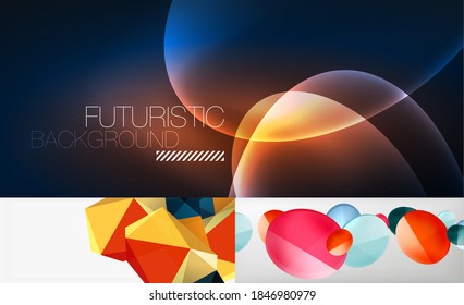 Set of modern minimal geometric abstract backgrounds. Vector illustrations for covers, banners, flyers and posters and other