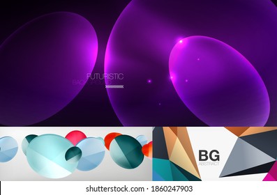 Set of modern minimal geometric abstract backgrounds. Vector illustrations for covers, banners, flyers and posters and other