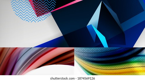 Conjunto de modernos fondos abstractos geométricos mínimos. Ilustraciones vectoriales para portadas, pancartas, volantes y carteles y otros