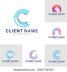 Conjunto de logotipo de letra C moderna y mínima. Simple plantilla de vector de diseño de logotipo en monograma C inicial.