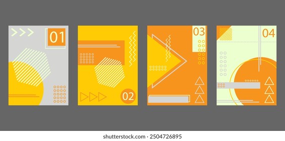 set modern minimalist geometric design abstract brochure book covers. Memphis style background templates with circle, triangle, hexagonal and squares shapes elements composition