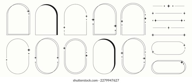 Set von modernen minimalistischen Linienrahmen im Retro-Stil. Y2k ästhetisches Design.	