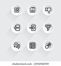 Set of Modern, Minimalist Line Icons for File Management and Data Handling