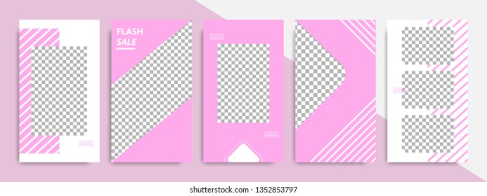 Set of modern minimalist pink purple stripe line in frame template at white background. Suitable for social media stories, story, roll banner, expandable banner, flyer and brochure.