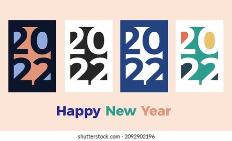 conjunto de diseños modernos y minimalistas de afiches, concepto de Año Nuevo Feliz 2022. plantillas con tipografía. pancartas y medios sociales