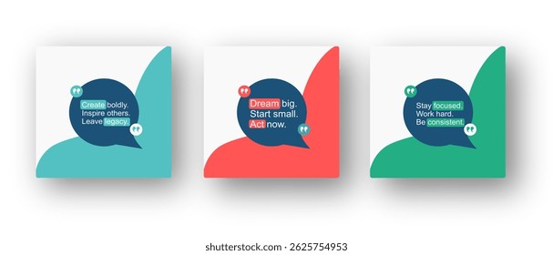 A set of modern minimalist social media quote post templates with motivational short text. Perfect for Instagram, business inspiration, and branding.