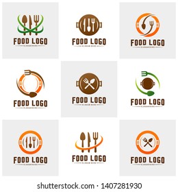 Set of Modern minimalist vector logo of food. Cooking logo Template. Label for design menu restaurant or cafe. Icon Symbol.