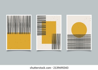 Set of modern minimalist yellow abstract mustard stripes poster design