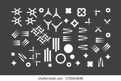 Set of modern minimalistic abstract shapes design elements. Minimal modern black background and white figures