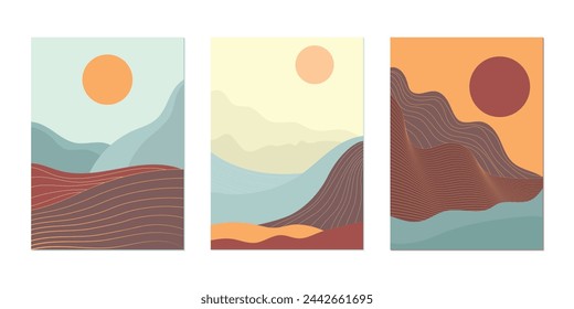 set of modern minimalistic art posters boho style
