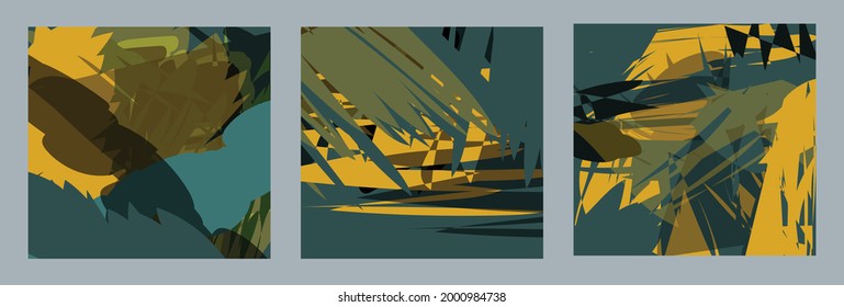 Set von modernen minimalistischen Plakaten mit abstrakter Komposition geometrischer Formen in globaler Trendfarbe. Gold, blau, schwarz in flüssigem Marmor. Hintergrunddesign für Cover-Design, Poster, Broschüre.