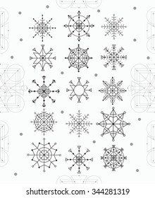 Set of modern minimalistic vector snowflakes for your design. Isolated.