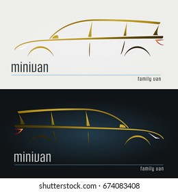 Set of modern minivan silhouettes. Vector illustration. 