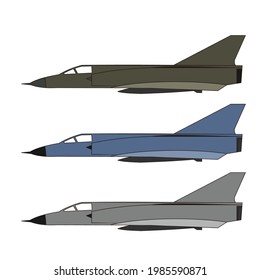 set of modern mirage jetfighter side view 
vector design