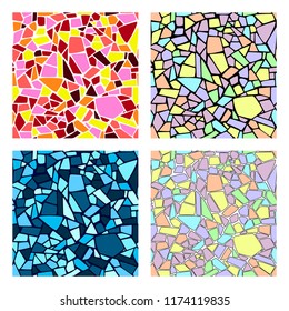 Set of modern mosaic seamless pattern of multicolored shapes
