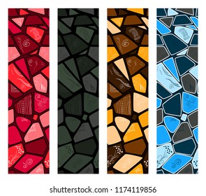 Set of modern mosaic seamless pattern of multicolored shapes