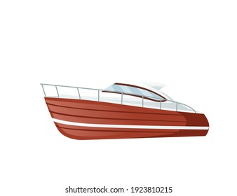 Set of modern motor yacht boat with sails and motors flat vector illustration on white background