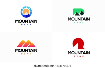 Set of Modern Mountain Peak logo designs concept vector, Simple Landscape Hills logo element Mountain Peaks