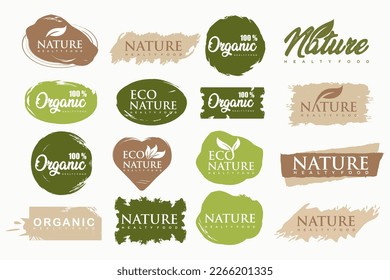 Set of modern natural and organic products logo templates and icons