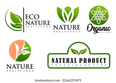 Set of modern natural and organic products logo templates and icons