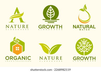 Set of modern natural and organic products logo templates and icons