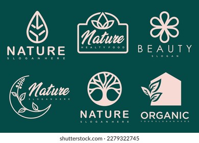 Set of modern natural and organic products logo templates and icons