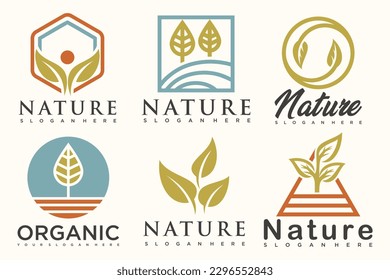 Set of modern natural and organic products logo templates and icons