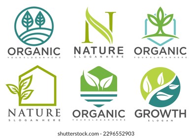 Set of modern natural and organic products logo templates and icons