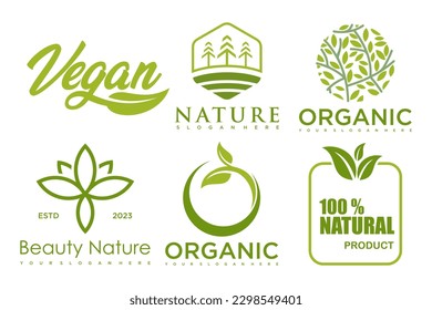 Set of modern natural and organic products logo templates and icons