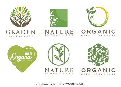 Set of modern natural and organic products logo templates and icons