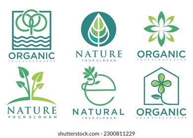 Set of modern natural and organic products logo templates and icons