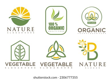 Set of modern natural and organic products logo templates and icons