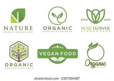Set of modern natural and organic products logo templates and icons