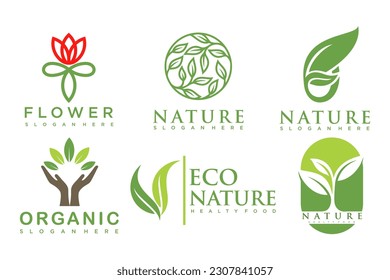 Set of modern natural and organic products logo templates and icons