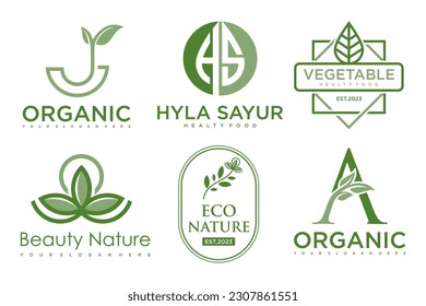 Set of modern natural and organic products logo templates and icons