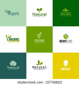 Set of modern natural and organic products logo templates and icons 
