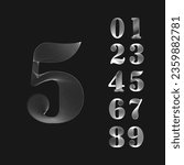 Set of modern numbers from parallel lines. Line blend style numbers . Isometric Geometric Font. Typography design. Number 5