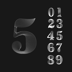 Set Of Modern Numbers From Parallel Lines. Line Blend Style Numbers . Isometric Geometric Font. Typography Design. Number 5
