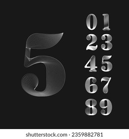 Set of modern numbers from parallel lines. Line blend style numbers . Isometric Geometric Font. Typography design. Number 5