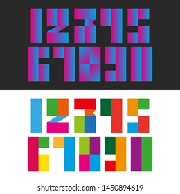 A set of modern numbers from rectangular multi color and gradient blocks geometric shapes, mathematics symbols for typography