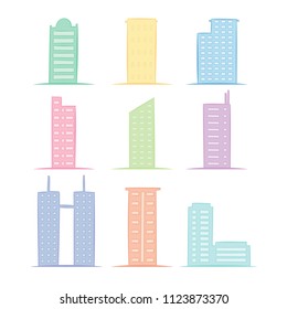 Set of Modern Office Tall Building with color Drawing for Icon, Infographic design.