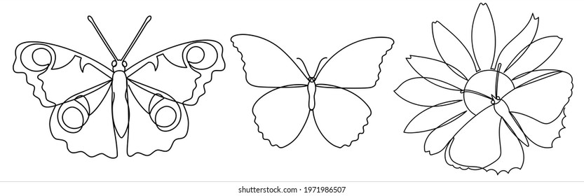 Set in a modern one line art of butterflies.